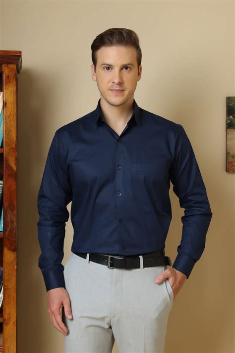 Get Premium Formal Navy Blue Solid Shirt for Men Online at Diogo Louis ...
