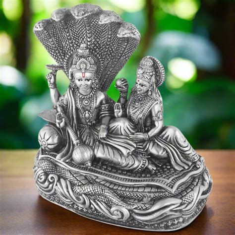 Silver Vishnu Laxmi Idol, God Narayan Mata Lakshmi Murti ~ CaratCafe