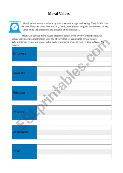 Moral Values Worksheet 的图像结果