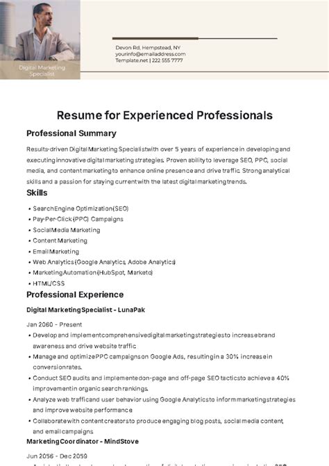 Free Resume for Experienced Professionals Template to Edit Online