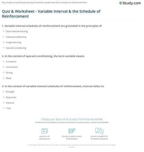 Quiz & Worksheet - Variable Interval & the Schedule of Reinforcement ...