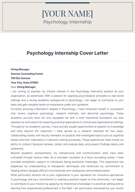 Cover Letter For Counseling Internship