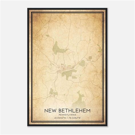 Vintage New Bethlehem Pennsylvania Map Poster, New Bethlehem PA City ...