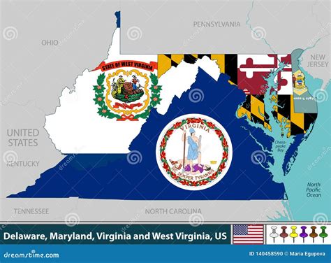 Delaware, Maryland, Virginia and West Virginia, US Stock Vector ...