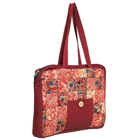Buy Maroon Quilted Patchwork Laptop Bag from Kritikala