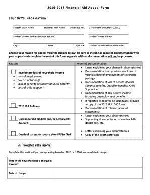 Fillable Online 2016 -2017 FINANCIAL AID APPEAL FORM AND GUIDELINES Fax ...