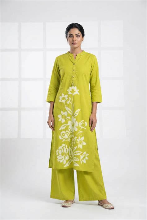 Lime Green Cotton Digital Print Two Piece Set – Neerus India