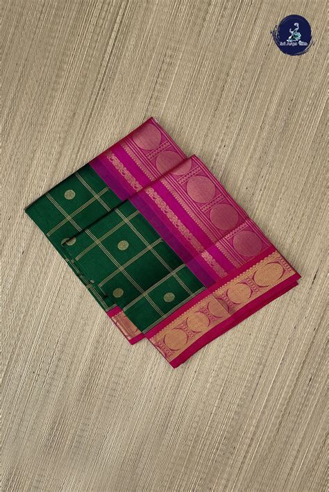 Bottle Green Checked Saree With Zari Checked Pattern - Sri Arya Silks