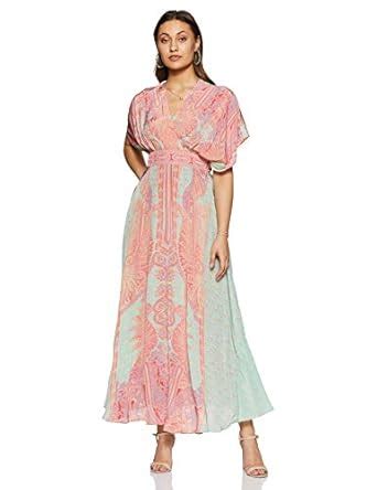 Ritu Kumar Women V Neck Half Sleeve Long Printed Kurta Dress with ...