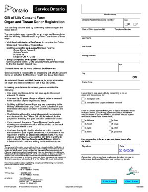 Ontario Organ and Tissue Donor Consent Form - Blank Fillable Template ...