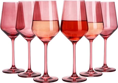 Amazon.com | Red Rose Colored Wine Glass Set, Large 12 oz Glasses Set ...