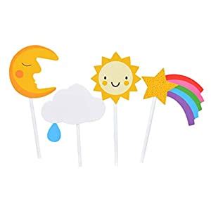 SUPVOX 24pcs Cake Toppers Cupcake Decor Rainbow Sun Cloud Moon Paper ...