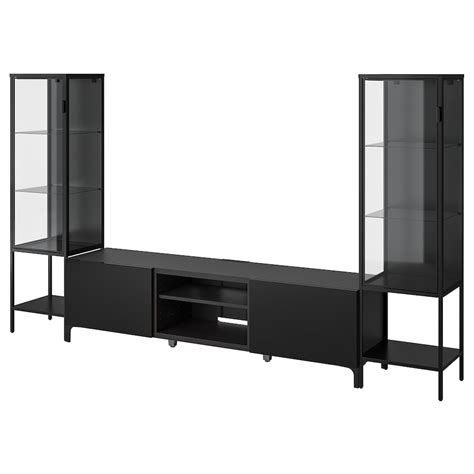 BESTÅ / RUDSTA TV/storage combination, black-brown/clear glass ...