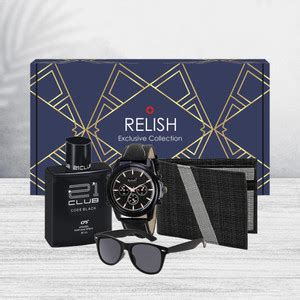 Relish Black Watch, Perfume, Wallet and Sunglass Combo for Men Diwali ...