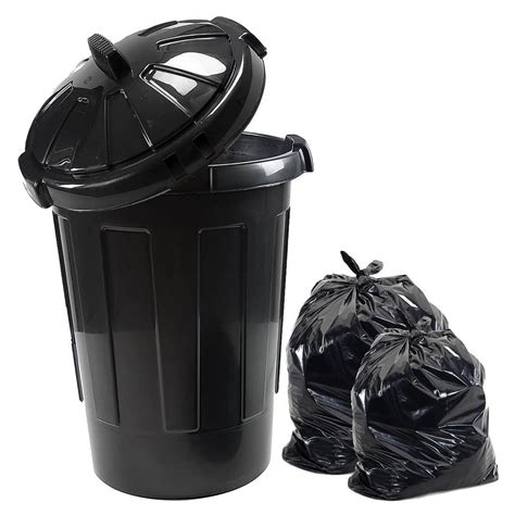 Outdoor Black Refuse Dust Bin Waste Plastic Bins Heavy Hyper Tough 32