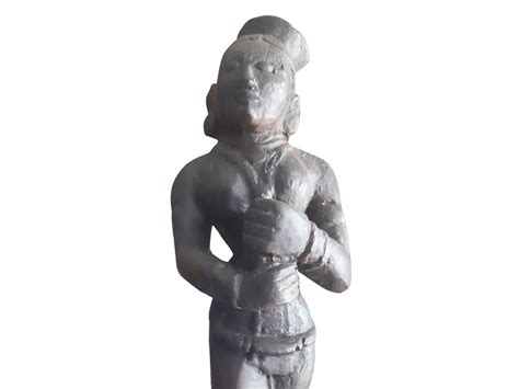 22" Wooden Old Lady Figure on Iron Stand | Exotic India Art