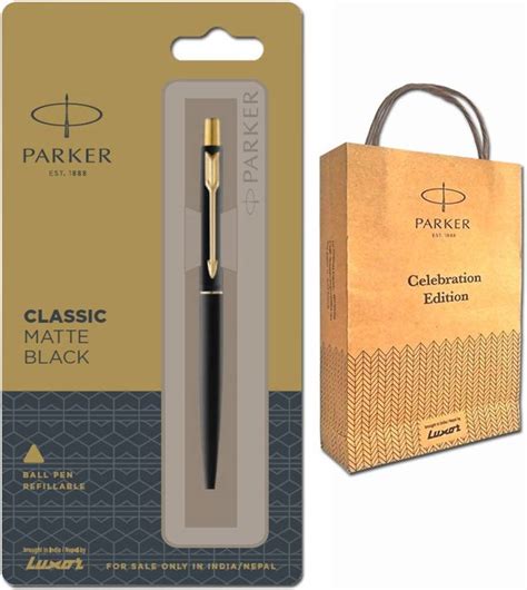 PARKER CLASSIC MATTE BLACK BALL PEN GOLD TRIM With Gift Bag Ball Pen ...