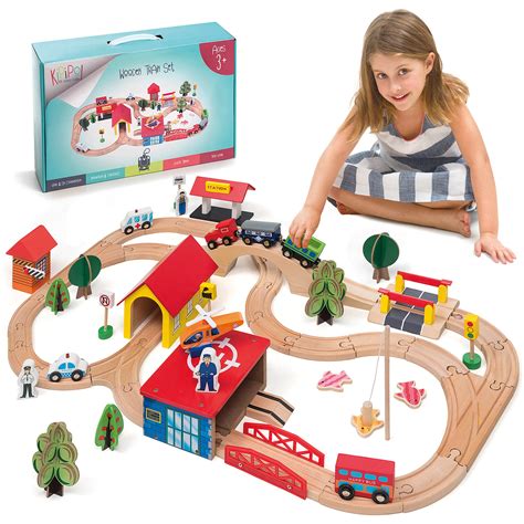 Amazon.com: KipiPol Wooden Train Set - 69 Pieces Wooden Train Tracks ...