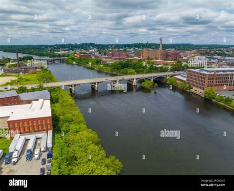 Pacific Mills and Pemberton Park aerial view with River Bridge over ...