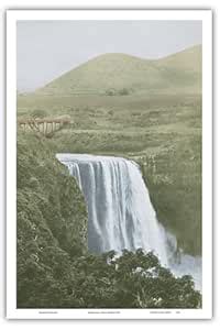 Pacifica Island Art Wailua Falls - Kauai, Hawaii - Vintage Hand Colored ...