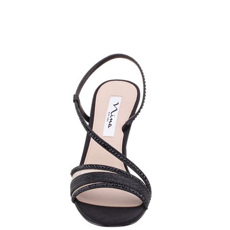 Womens Abbi Black Metallic Mid-Heel Sandals | Nina Shoes