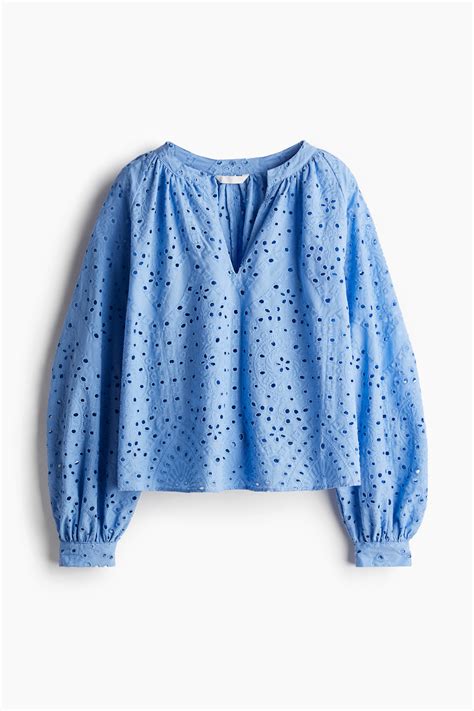 Blusa en bordado inglés - Azul - Ladies | H&M MX