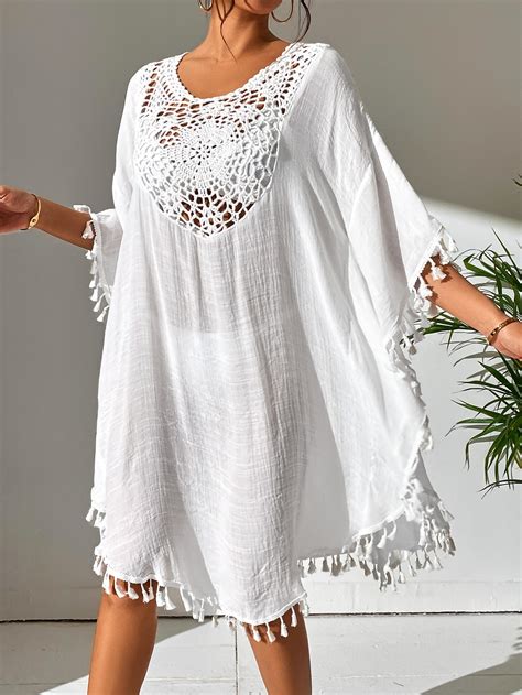 Tassel Trim Crochet Detail Cover Up Dress