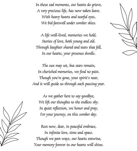 Uplifting Funeral Poem, Short Poems for Funerals, Memorial Poems to Read, Obituary Poem, Verse ...