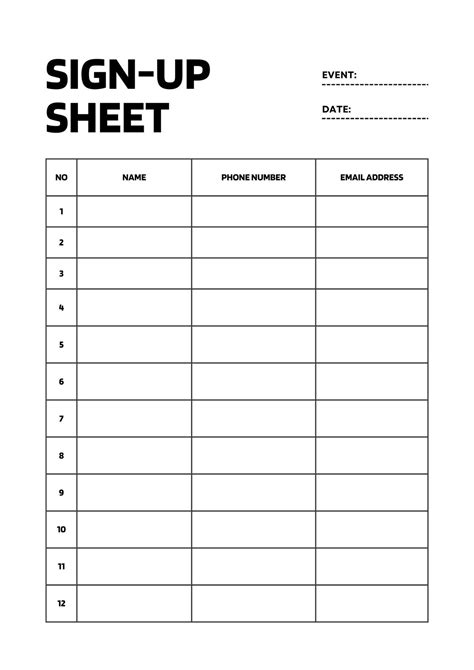 Sign In Sheets Sign In Sheet Template Sign Up Sheets Sign In Sheet Risetsign Templates Printable