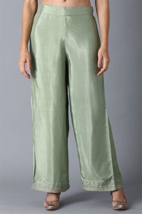 Buy Green Embroidered Parallel Pants @ 1699 | W for woman – wforwoman