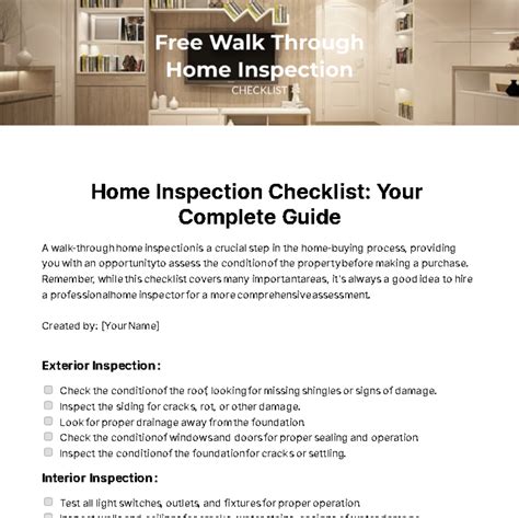 Free Walk Through Home Inspection Checklist Template to Edit Online