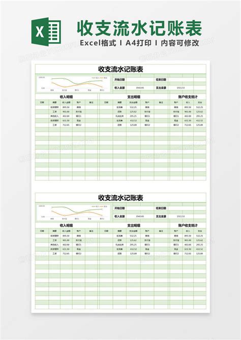 绿色简约收支流水记账表模版Excel模板下载_熊猫办公