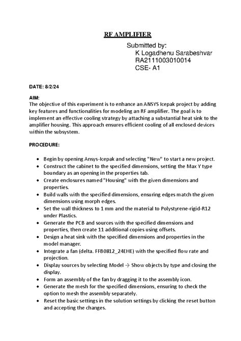ETM(EXP-2 ) RFA 014 - nil - RF AMPLIFIER Submitted by: K Logadhenu ...