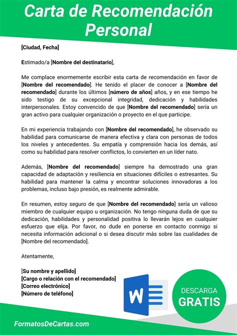 Carta de Recomendación Personal 2023 | formatos de cartas