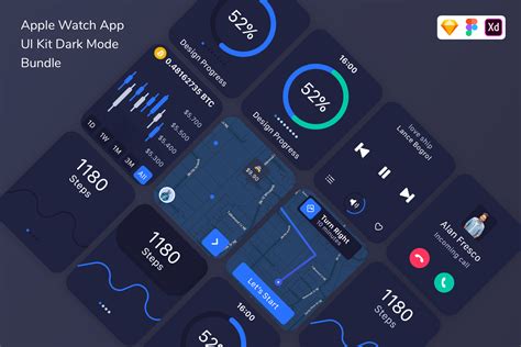 Apple Watch App UI Kit Dark Mode Bundle Graphic by betush · Creative ...