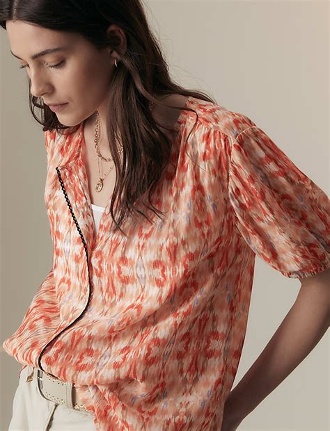 Buy Cupro Rich Printed Short Sleeve Blouse at Marks & Spencer