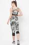 Laasa Sports | Women Grey & Black Camo Printed Workout Capri Set