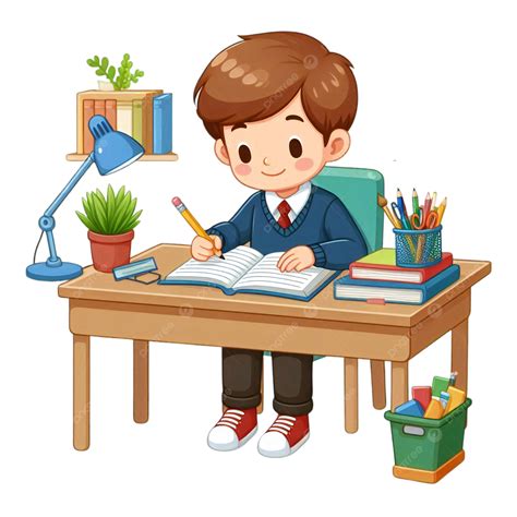 Boy Studying At Desk School Student Clipart Illustration, Student, Desk ...