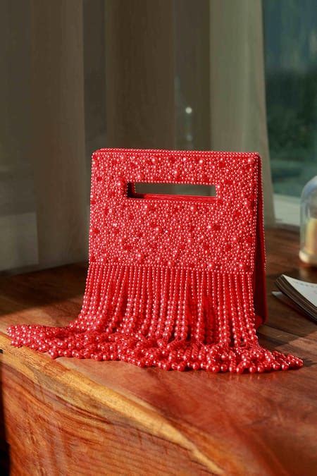 Buy Red Beads Ruby Embellished Flap Over Clutch Bag by The Tan Clan ...