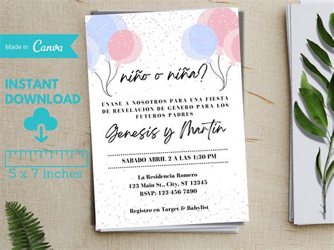 Spanish Gender Reveal Invitation, Invitacion De Revelacion De Genero ...