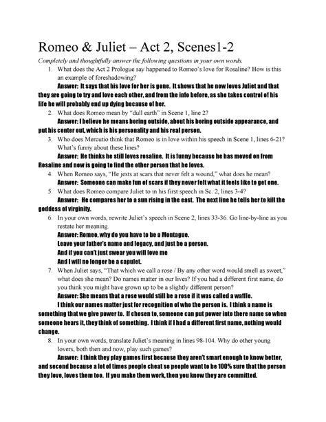 Romeo & Juliet – Act 2, Scenes 1-2 - Romeo & Juliet – Act 2, Scenes1 ...