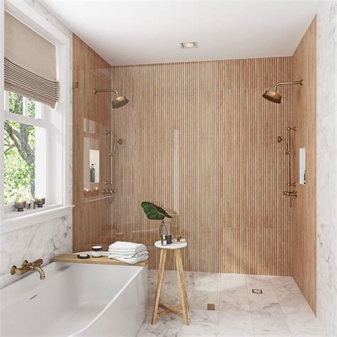 Japandi Natural Slat Wall Tile | Textured Porcelain Tile | Wood tile ...