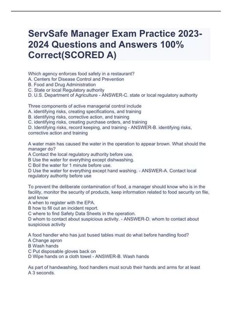 ServSafe Manager Exam Practice Questions and Answers 100% Correct ...