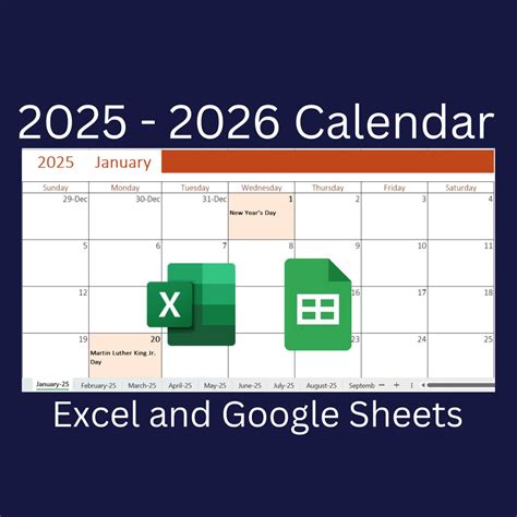 2025 - 2026 Calendar Template | Excel & Google Sheets - Etsy