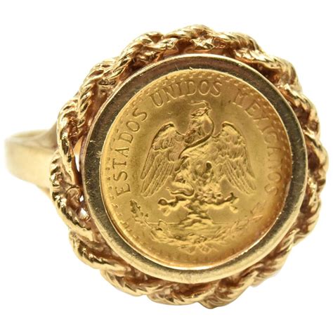 Dos Peso Coin Ring 14 Karat Yellow Gold For Sale at 1stDibs | dos pesos ...