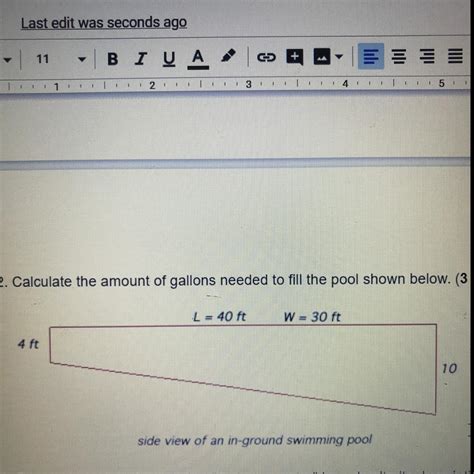 2. Calculate the amount of gallons needed to fill the pool shown below ...