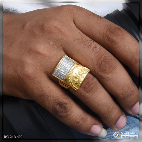 1 Gram Gold Plated Sun With Diamond Excellent Design Ring For Men - St ...