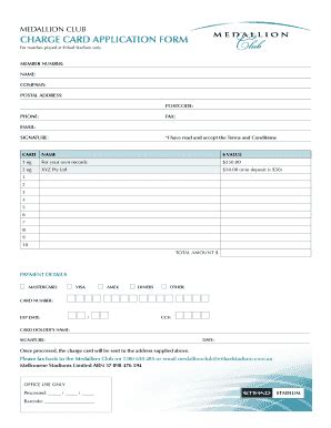 Fillable Online CHARGE CARD APPLICATION FORM - Etihad Stadium Fax Email ...
