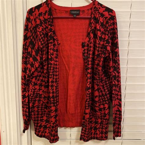 2000s psychedelic red and black houndstooth cardigan... - Depop