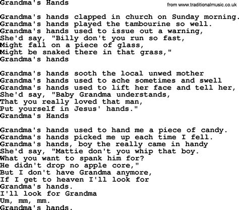 Willie Nelson song: Grandma's Hands, lyrics